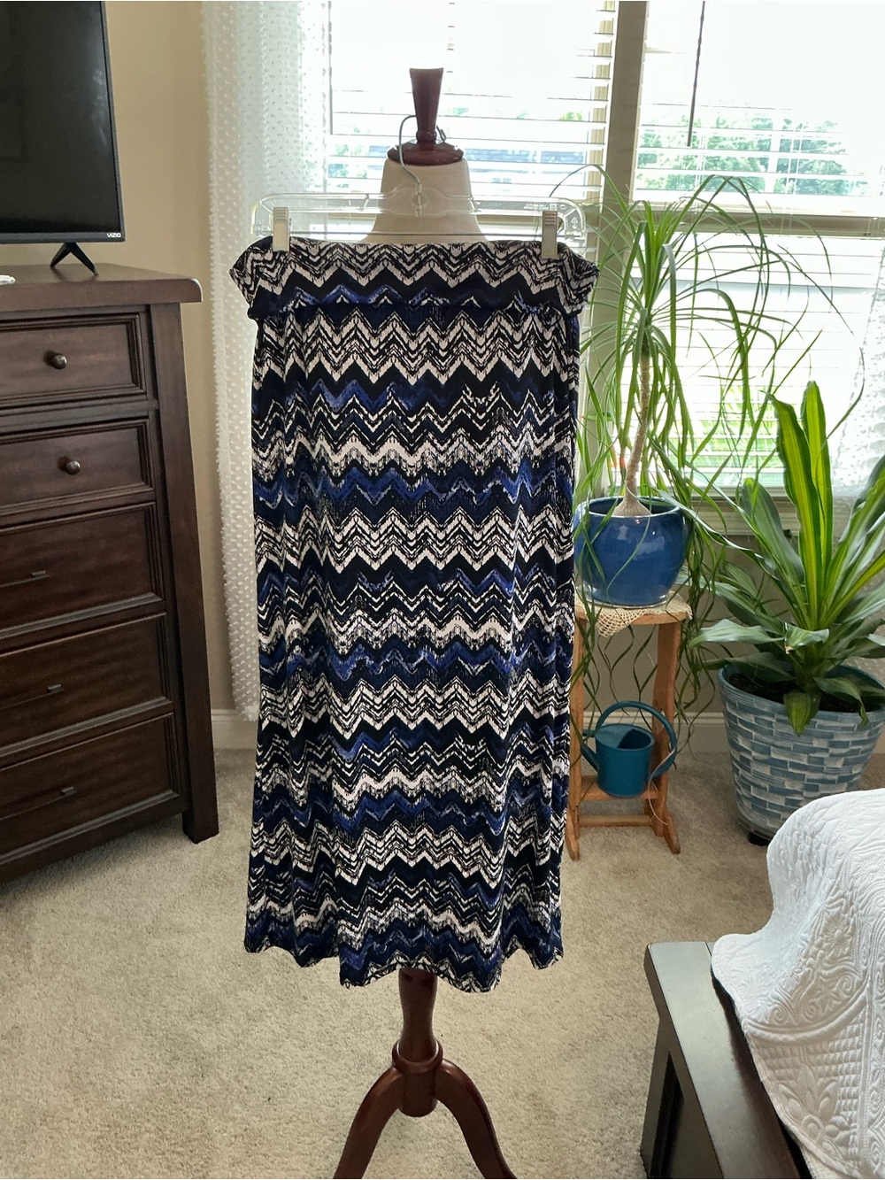Navy Chevron Midi Skirt